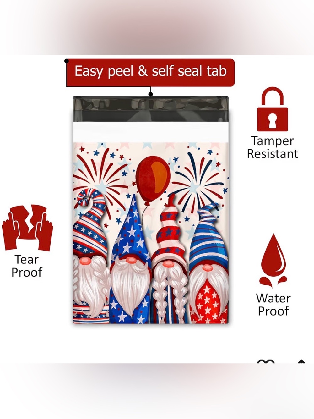 10 x 13 Patriotic Gnome Polymailers - Set of 12 - Picture 3 of 4